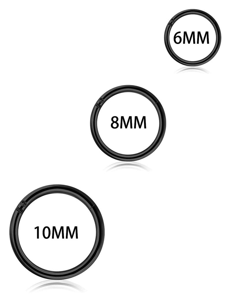 SCERRING 18G Stainless Steel Hinged Clicker Segment Septum Nose Lip Ring Hoop Cartilage Tragus Sleeper Earrings Body Piercing Jewelry 6mm 8mm 10mm 6PCS Black - Image 2